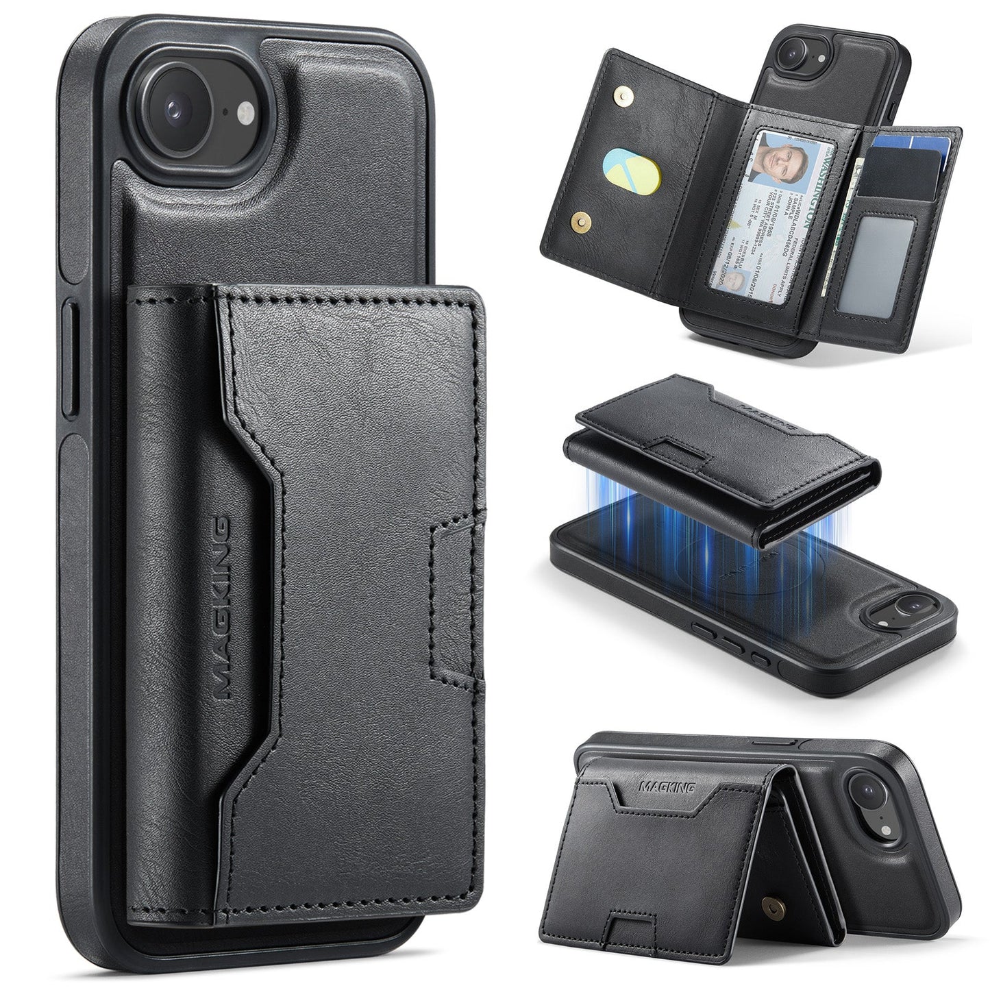 New 2-IN-1 RFID Blocking Wallet Card Holder Leather Phone Case for iPhone 16e