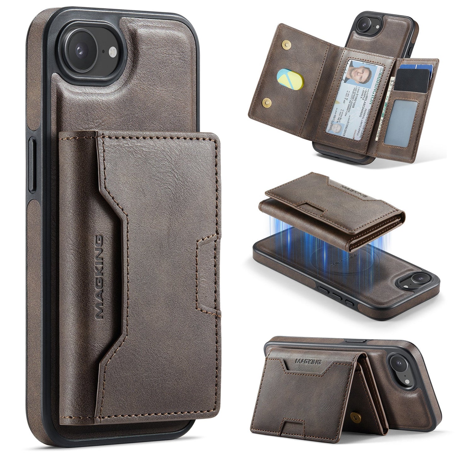 New 2-IN-1 RFID Blocking Wallet Card Holder Leather Phone Case for iPhone 16e