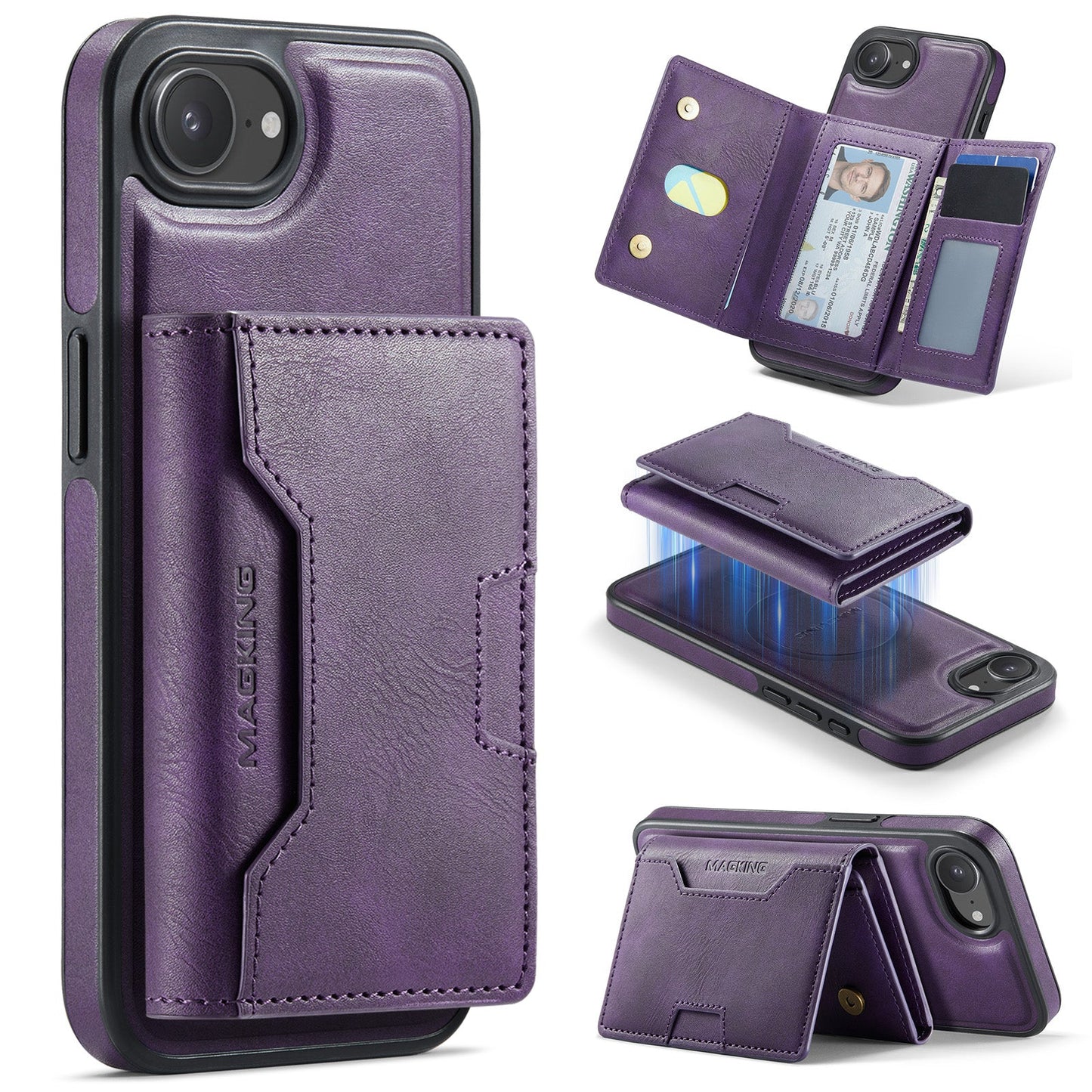 New 2-IN-1 RFID Blocking Wallet Card Holder Leather Phone Case for iPhone 16e