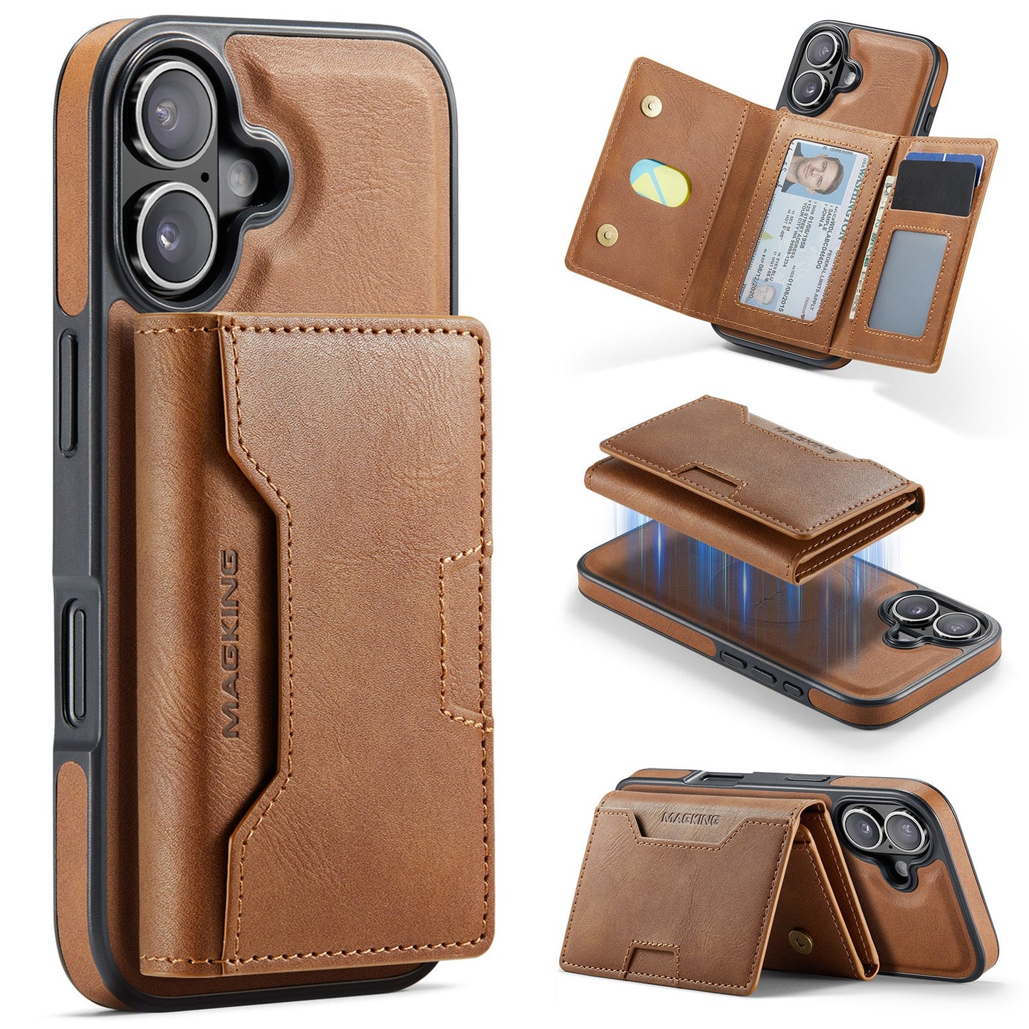 New 2-IN-1 RFID Blocking Wallet Card Holder Leather Phone Case for iPhone 17