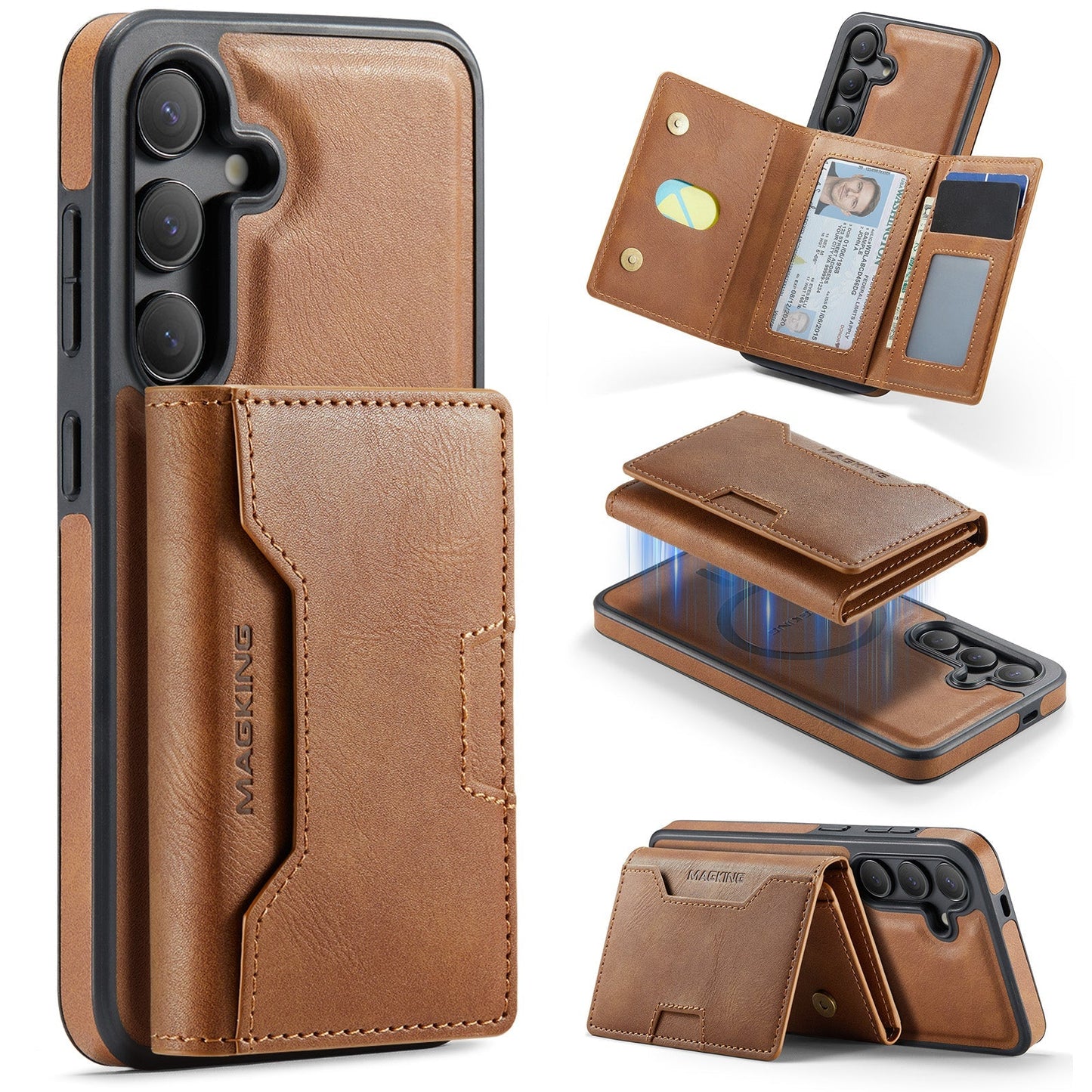 New 2-IN-1 RFID Blocking Wallet Card Holder Leather Phone Case for Samsung Galaxy S24