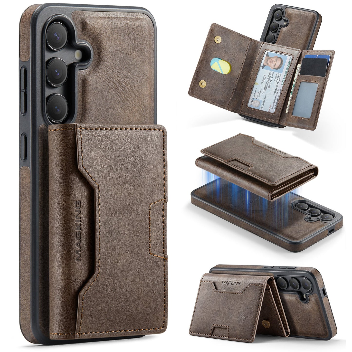 New 2-IN-1 RFID Blocking Wallet Card Holder Leather Phone Case for Samsung Galaxy S25