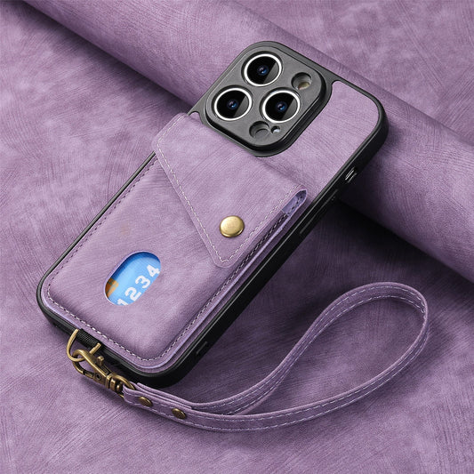 Big Sale - New Card Holder Leather Phone Case with Lanyard for iPhone 14/13/12/Pro/Plus/Mini/Pro Max